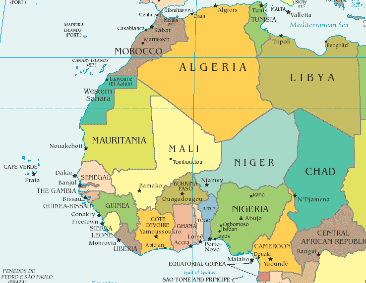 map of morocco in africa. West Africa and Morocco Route