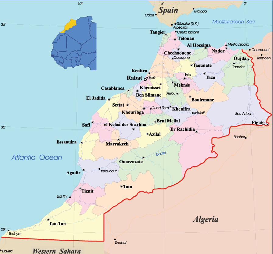 map of morocco with rivers