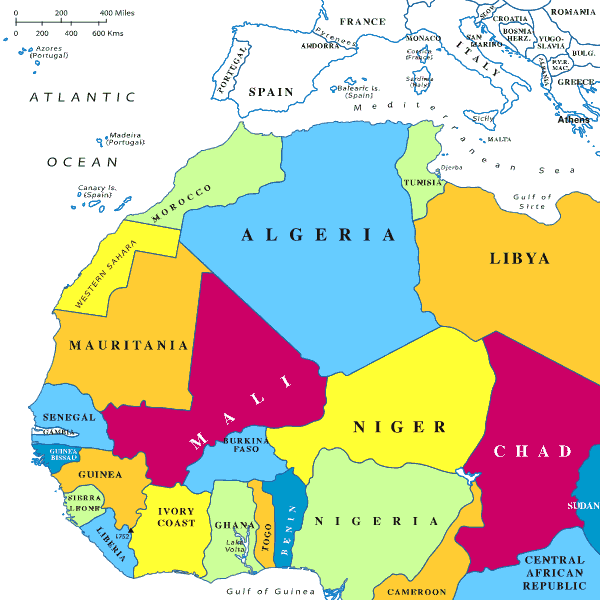 Map Of West Africa. West Africa and Morocco Route